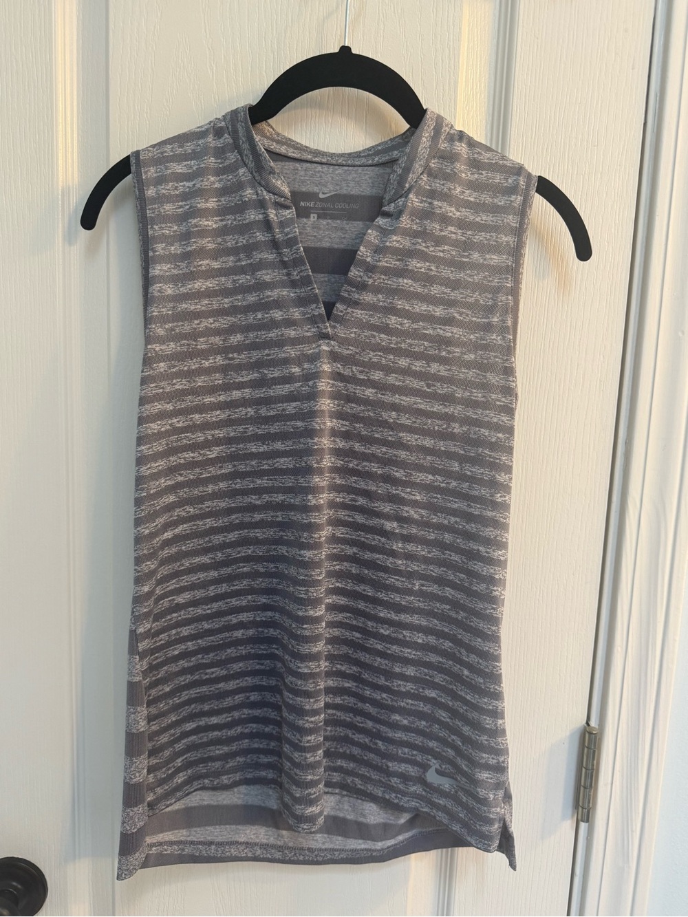 Nike Women's Gray Striped Sleeveless V-Neck Tank